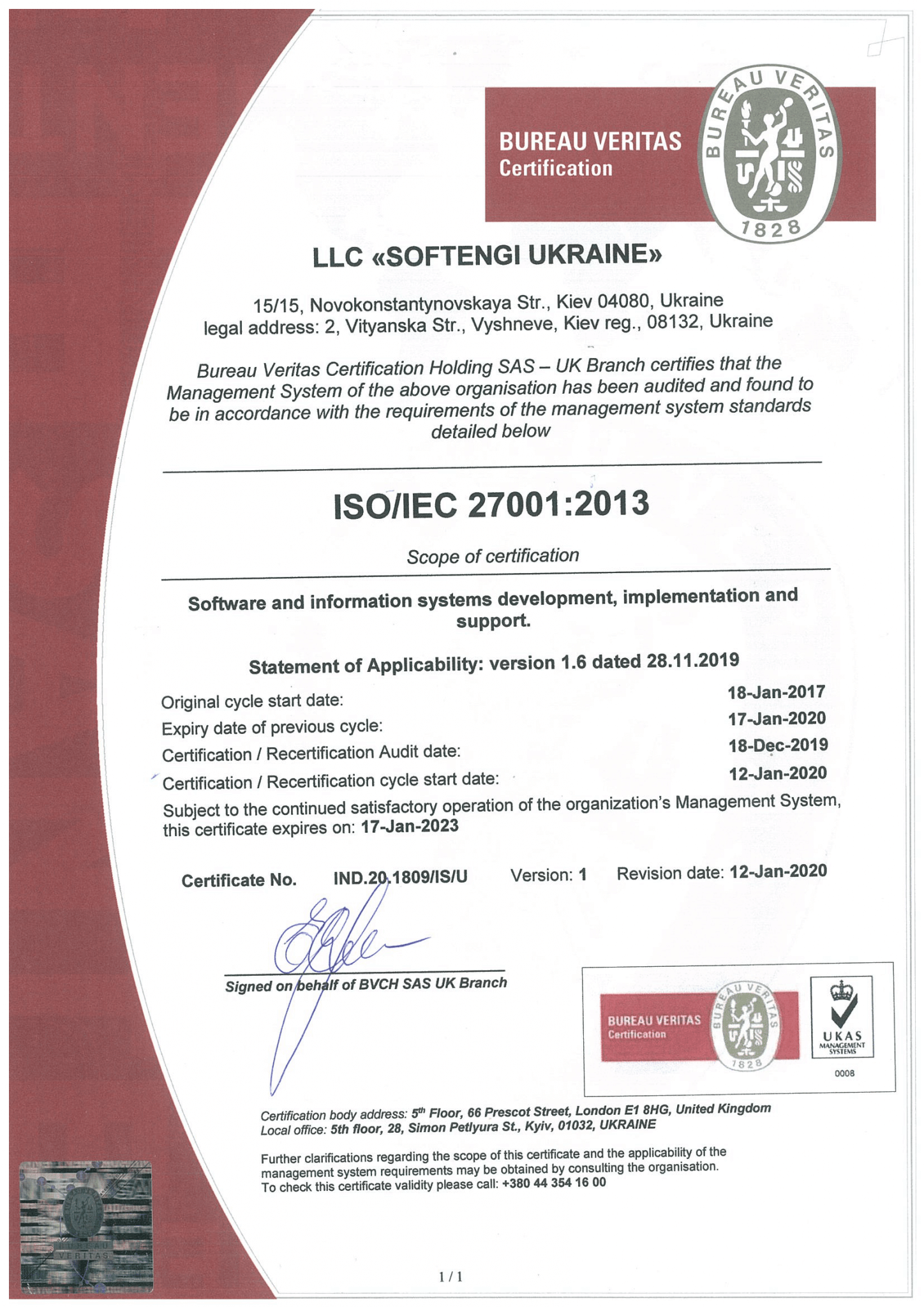 ISO/IEC 27001:2013 Certification Is Obtained By Softengi