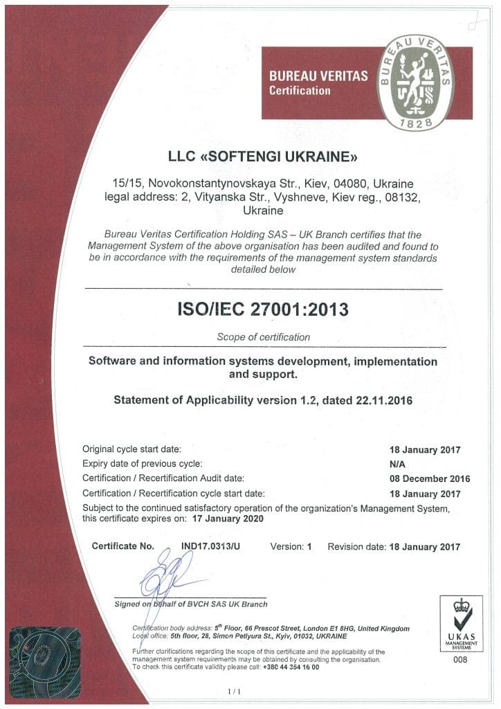 ISO/IEC 27001:2013 certification