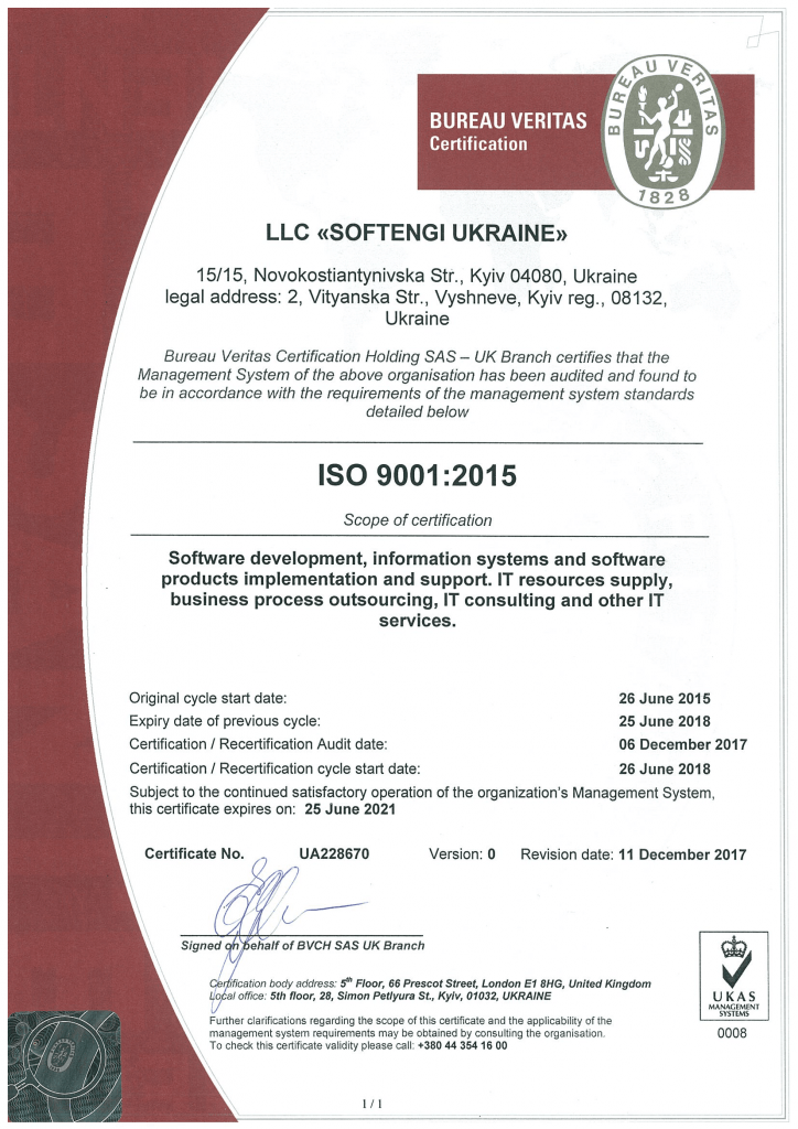 The ISO 9001 certification of Quality Management System
